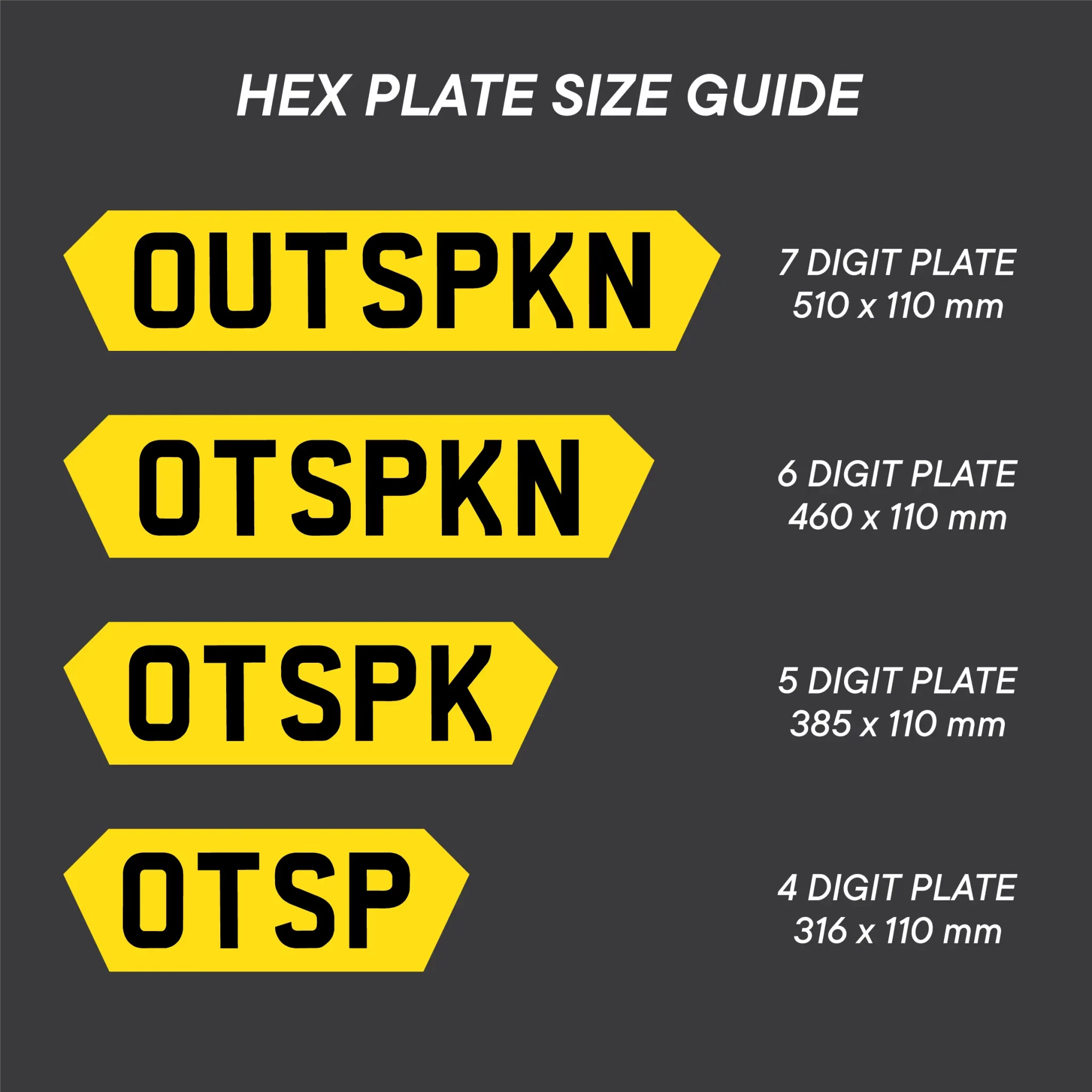 Hex Style Show Plates (Classic Style Black & Silver) - Custom Car Show Number Plates - Image 2